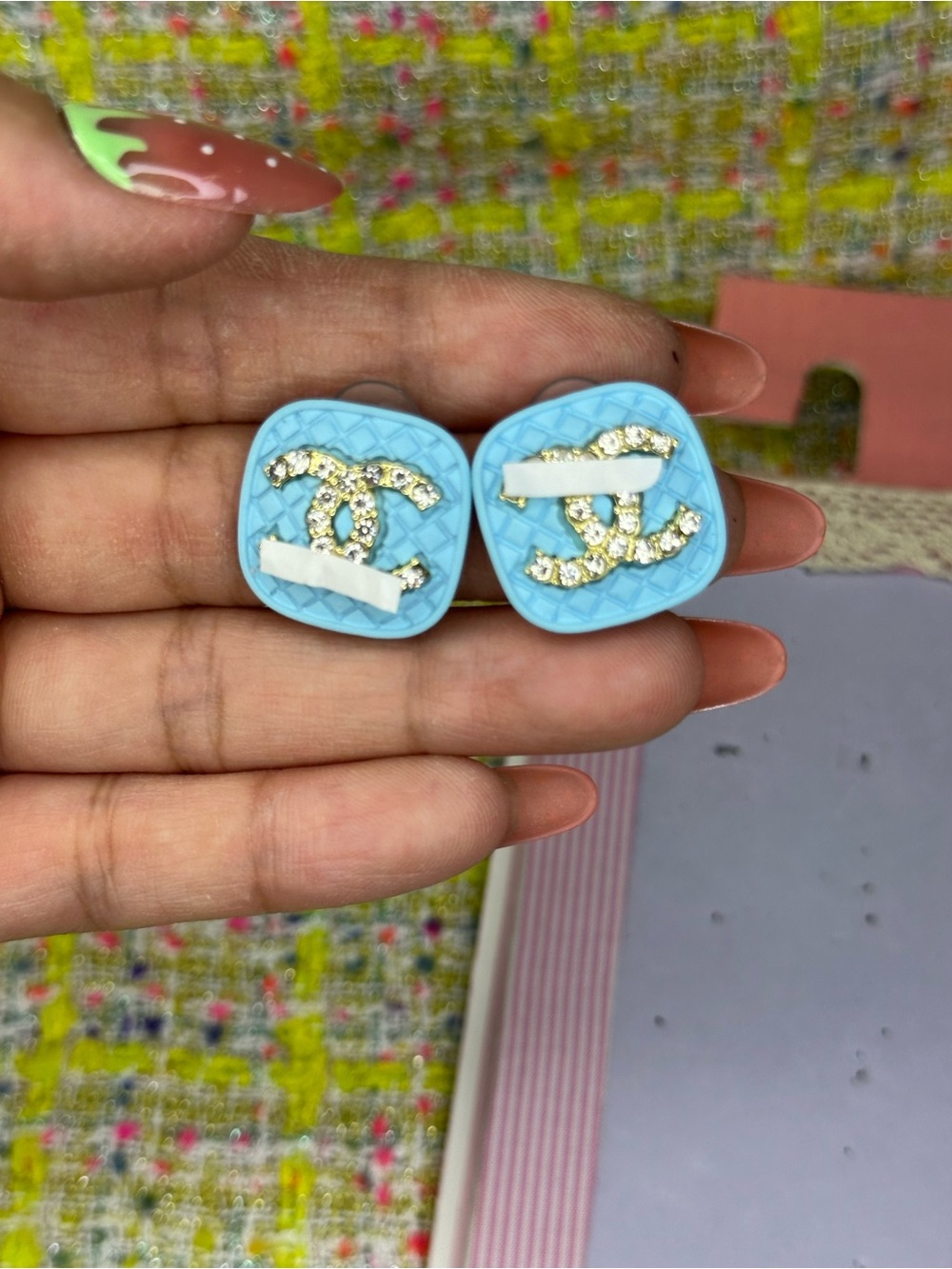 A great Light Blue Crystal CC Logo erring